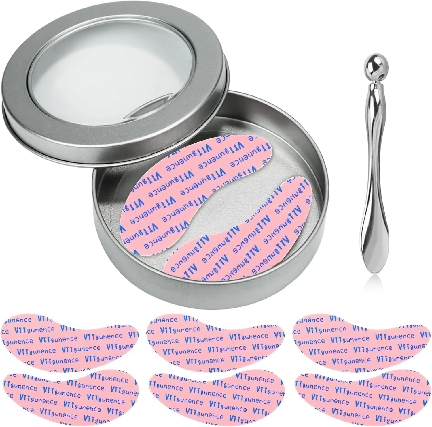 پد زیر چشم سیلیکونی، 3 جفت پد زیر چشم قابل استفاده مجدد با اپلیکاتور کرم دور چشم فلزی، پد ماسک زیر چشم قابل استفاده مجدد برای کاهش خطوط ریز و چین و چروک، جعبه فلزی قابل مشاهده