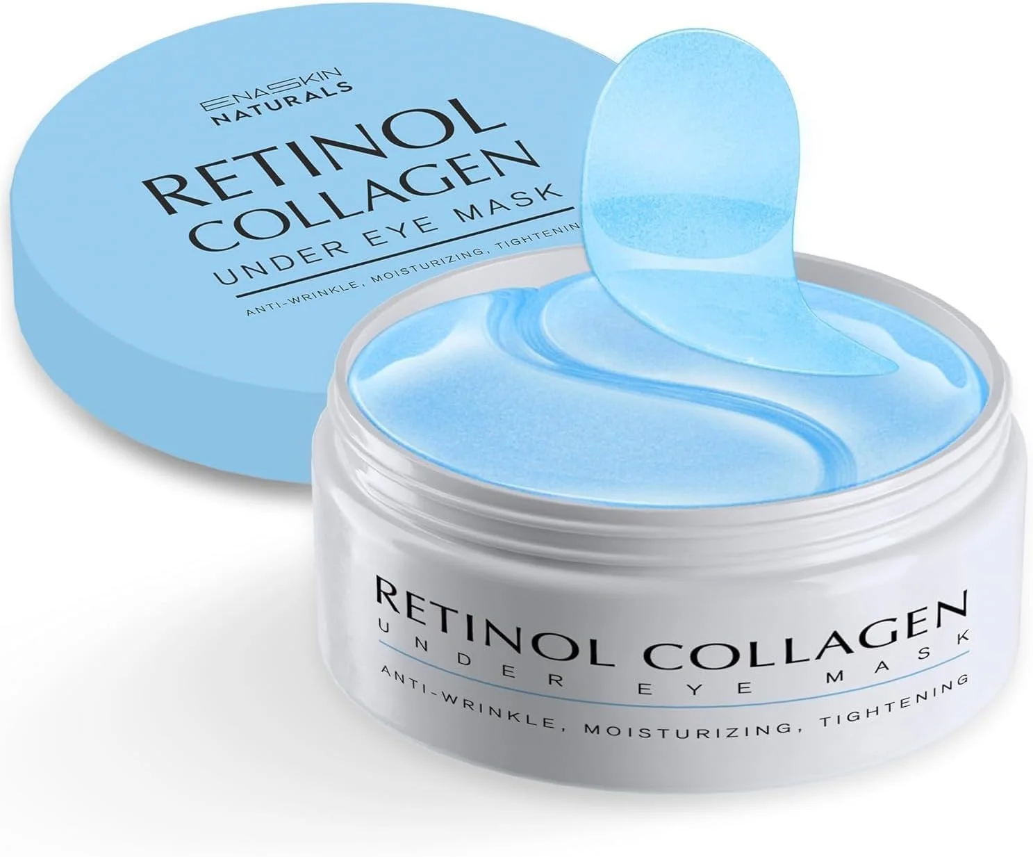 پد زیر چشم Enaskin Naturals برای تیرگی دور چشم: 30 جفت پد ژلی کلاژن - کاهش چین و چروک، پف و کیسه های زیر چشم - ماسک درمان پوست رتینول - مرطوب کننده صورت ضد پیری برای زنان و مردان (آبی)