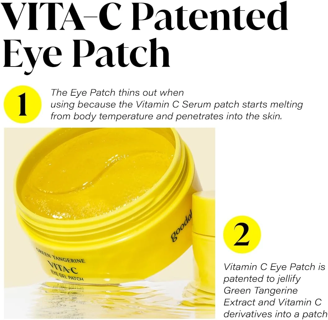 پدهای دور چشم ویتامین C نارنگی سبز گودال، 60 عدد - ماسک های ژلی آبرسان زیر چشم برای چشم های خسته و پف کرده، مراقبت از پوست کره ای، ایجاد ظاهری شیشه ای، ملزومات مراقبت روزانه از خود