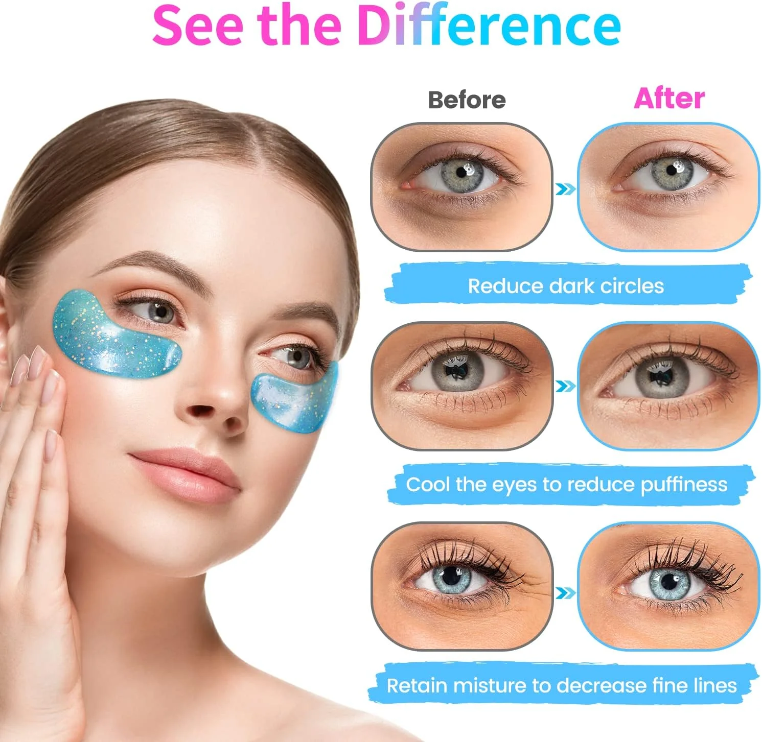 پد زیر چشم - هدیه کریسمس برای خانم ها، هدیه کریسمس برای مادر - مراقبت از پوست، کاهش سیاهی دور چشم، پف چشم، کیسه های زیر چشم، چین و چروک - پچ های ژلی زیر چشم (24 جفت)