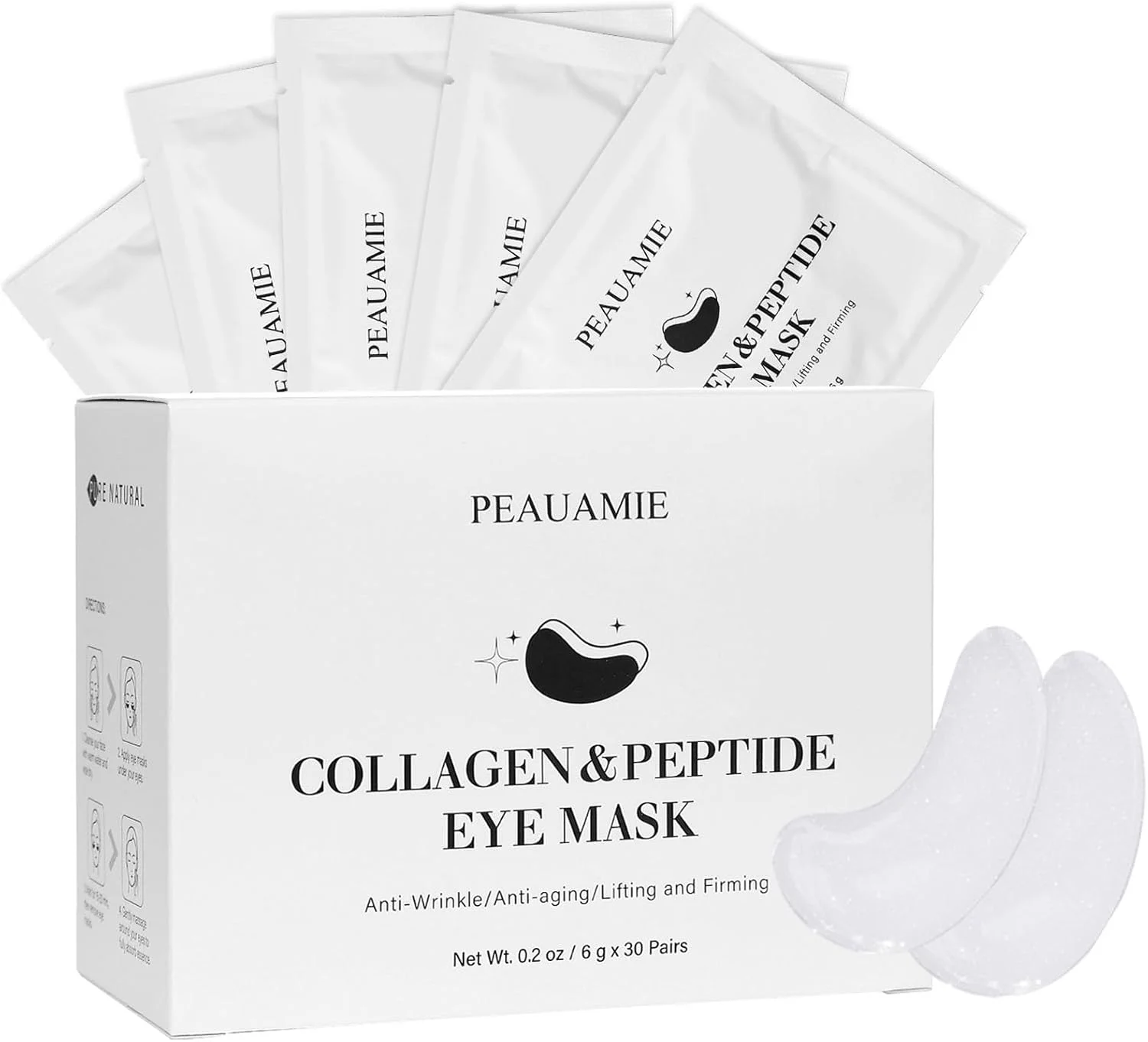 پدهای زیر چشم با کلاژن و ماسک چشم پپتیدی برای سیاهی و پف زیر چشم، محصولات مراقبت از پوست صورت 30 جفت