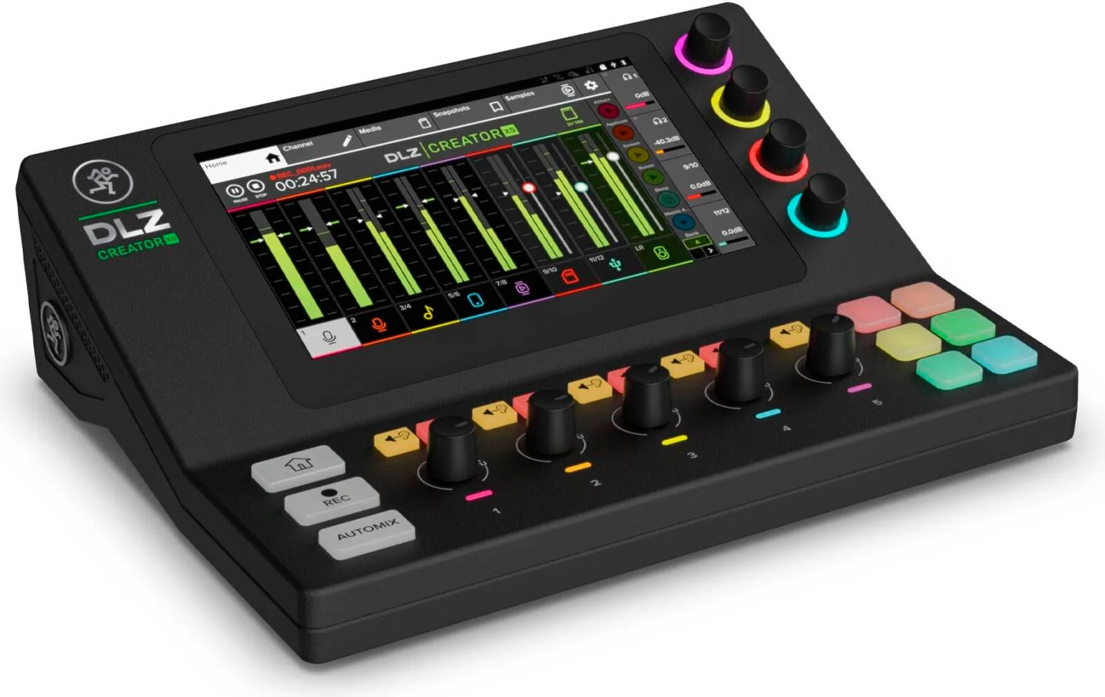میکسر دیجیتال تطبیقی کامپکت Mackie DLZ Creator XS - صفحه لمسی 7 اینچی، 2 پری امپ Onyx80، USB-C (رابط صوتی 14x4)، BT، SD/USB، FX، برای پادکست و استریم، مشکی | 2055428-00 میکسر دیجیتال تطبیقی کامپکت Mackie DLZ Creator XS - صفحه لمسی 7 اینچی، 2 پری امپ Onyx80، USB-C (رابط صوتی 14x4)، BT، SD/USB، FX، برای پادکست و استریم، مشکی | 2055428-00