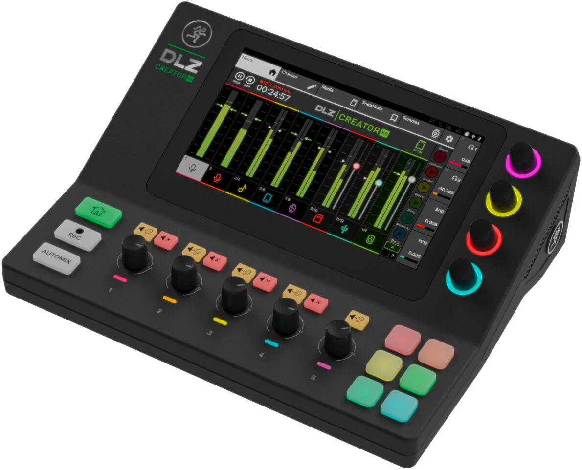 میکسر دیجیتال تطبیقی کامپکت Mackie DLZ Creator XS - صفحه لمسی 7 اینچی، 2 پری امپ Onyx80، USB-C (رابط صوتی 14x4)، BT، SD/USB، FX، برای پادکست و استریم، مشکی | 2055428-00 میکسر دیجیتال تطبیقی کامپکت Mackie DLZ Creator XS - صفحه لمسی 7 اینچی، 2 پری امپ Onyx80، USB-C (رابط صوتی 14x4)، BT، SD/USB، FX، برای پادکست و استریم، مشکی | 2055428-00