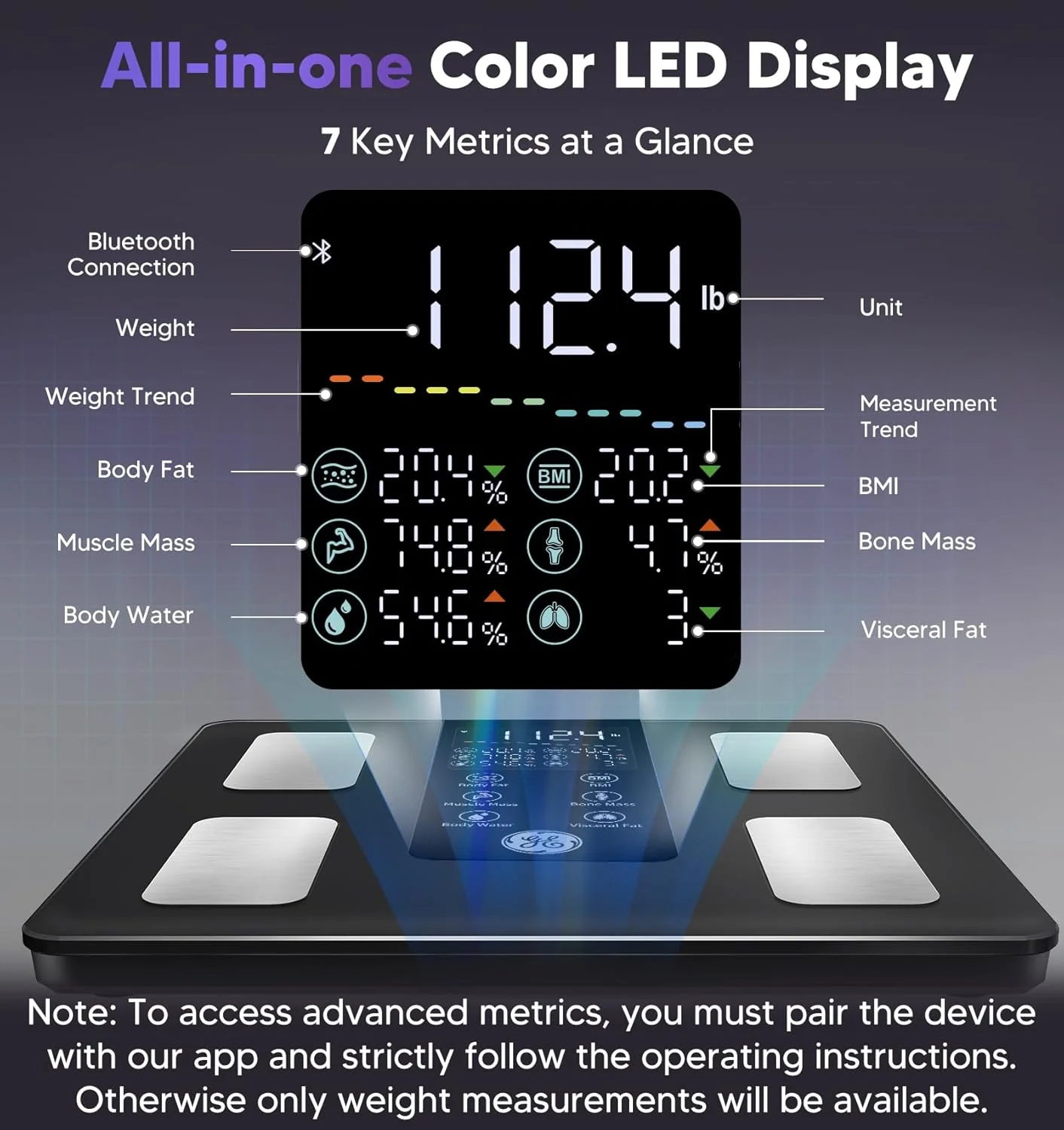ترازو هوشمند وزن بدن جنرال الکتریک: ترازوی دیجیتال حمام با 8 الکترود برای وزن، چربی، شاخص توده بدنی، توده عضلانی و تجزیه و تحلیل کامل ترکیب بدن با 27 اندازه گیری، بلوتوث، دستگاه توزین بسیار دقیق، 180 کیلوگرم ترازو هوشمند وزن بدن جنرال الکتریک: ترازوی دیجیتال حمام با 8 الکترود برای وزن، چربی، شاخص توده بدنی، توده عضلانی و تجزیه و تحلیل کامل ترکیب بدن با 27 اندازه گیری، بلوتوث، دستگاه توزین بسیار دقیق، 180 کیلوگرم