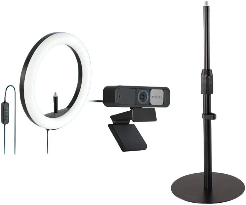 پک ضروری کنزینگتون برای تجربه کنفرانس ویدیویی حرفه ای، وب کم 1080p، نور حلقه ای و پایه رومیزی قابل تنظیم، میکروفون داخلی با قابلیت کاهش نویز | K8117MHL