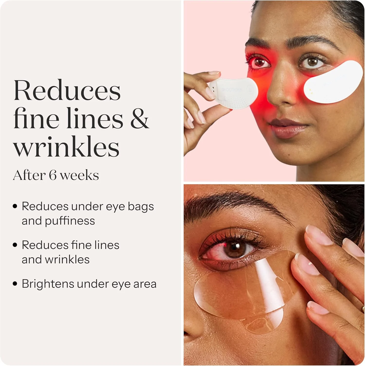 پدهای چشم LED نور قرمز SmoothSkin DuoLux Mini با 24 هیدروکلوئید که کلاژن را تحریک می کنند، چین و چروک را کاهش می دهند، سفت و روشن می کنند