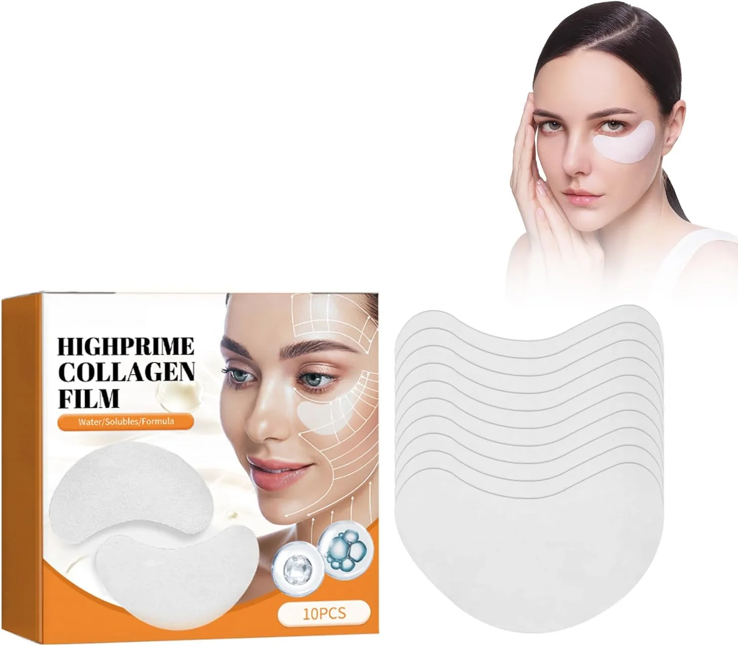 ماسک چشم کلاژن، فیلم محلول کلاژن Highprime، پچ سفت کننده چشم، 10 عدد، آبرسان و ضد چروک