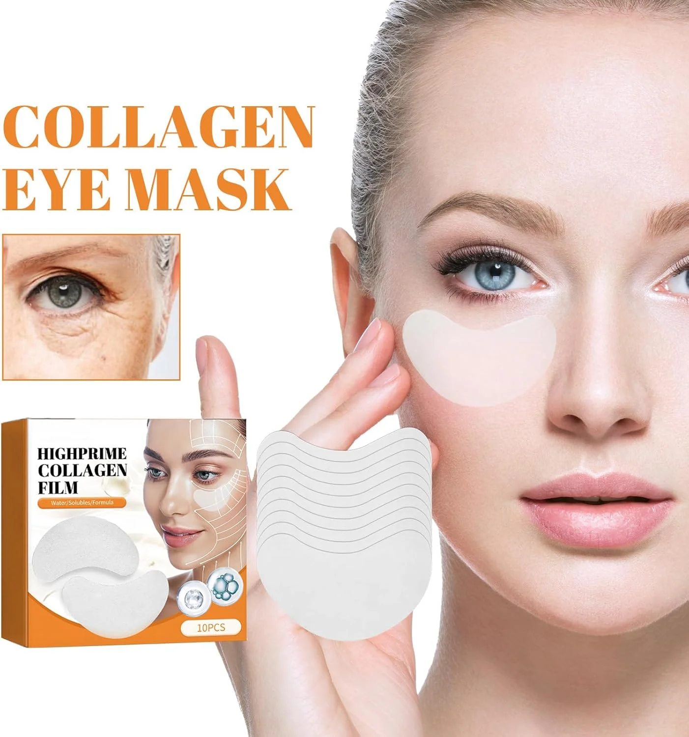 ماسک چشم کلاژن، فیلم محلول کلاژن Highprime، پچ سفت کننده چشم، 10 عدد، آبرسان و ضد چروک