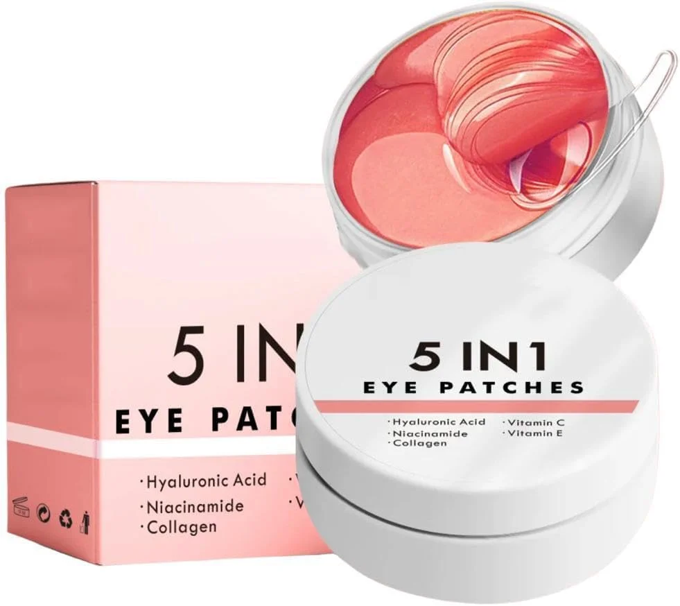 ماسک زیر چشم 5 در 1 حاوی اسید هیالورونیک، ماسک درمان چشم با رایحه گل رز، برای مرطوب کردن، احیا کردن، لیفت سفت کننده، ضد تیرگی و پف (60 عدد)