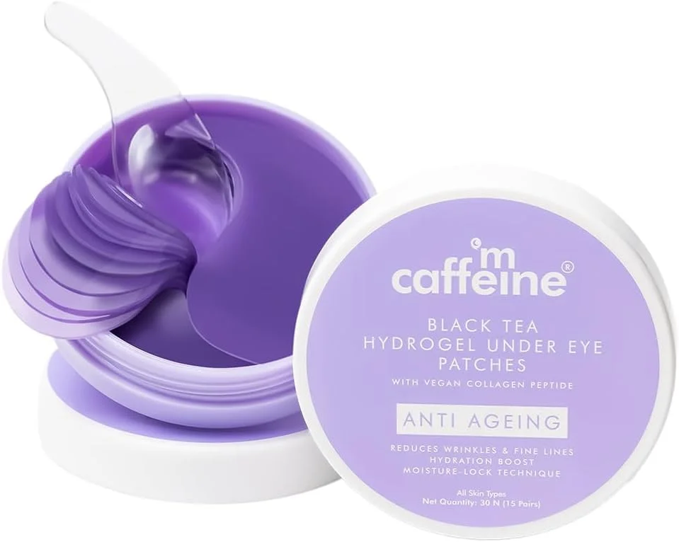 پدهای زیر چشم خنک کننده چای سیاه mCaffeine Complex™ ضد پیری حاوی پپتید کلاژن وگان | افزایش 80 درصدی کلاژن | ماسک چشم برای زنان و مردان | ماسک پد چشم برای رفع فوری پف | 15 جفت