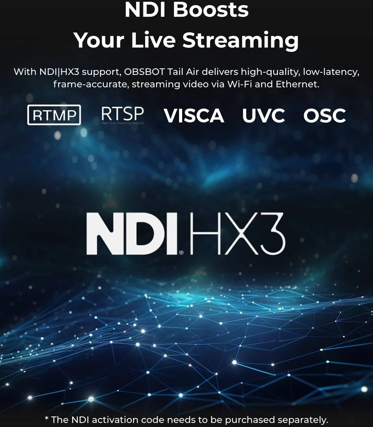 دوربین تولید زنده OBSBOT Tail Air، سنسور تصویر CMOS 1/1.8 اینچی، محدوده زوم دیجیتال 4 برابر، دیافراگم f/1.8، حداکثر رزولوشن 3856 x 2176، سیستم 8 لنز اپتیکال، مشکی | Tail Air