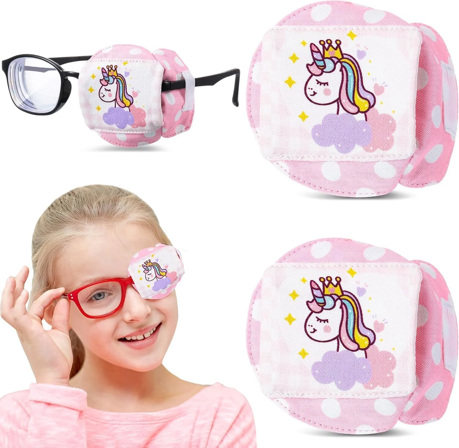 چشم بند کودکانه، چشم بند عینک، چشم بند سه بعدی تک شاخ صورتی پنبه ای قابل استفاده مجدد، تغییر شکل آسان نیست، برای کودکان پسرانه هدیه کریسمس تک شاخ، چشم چپ