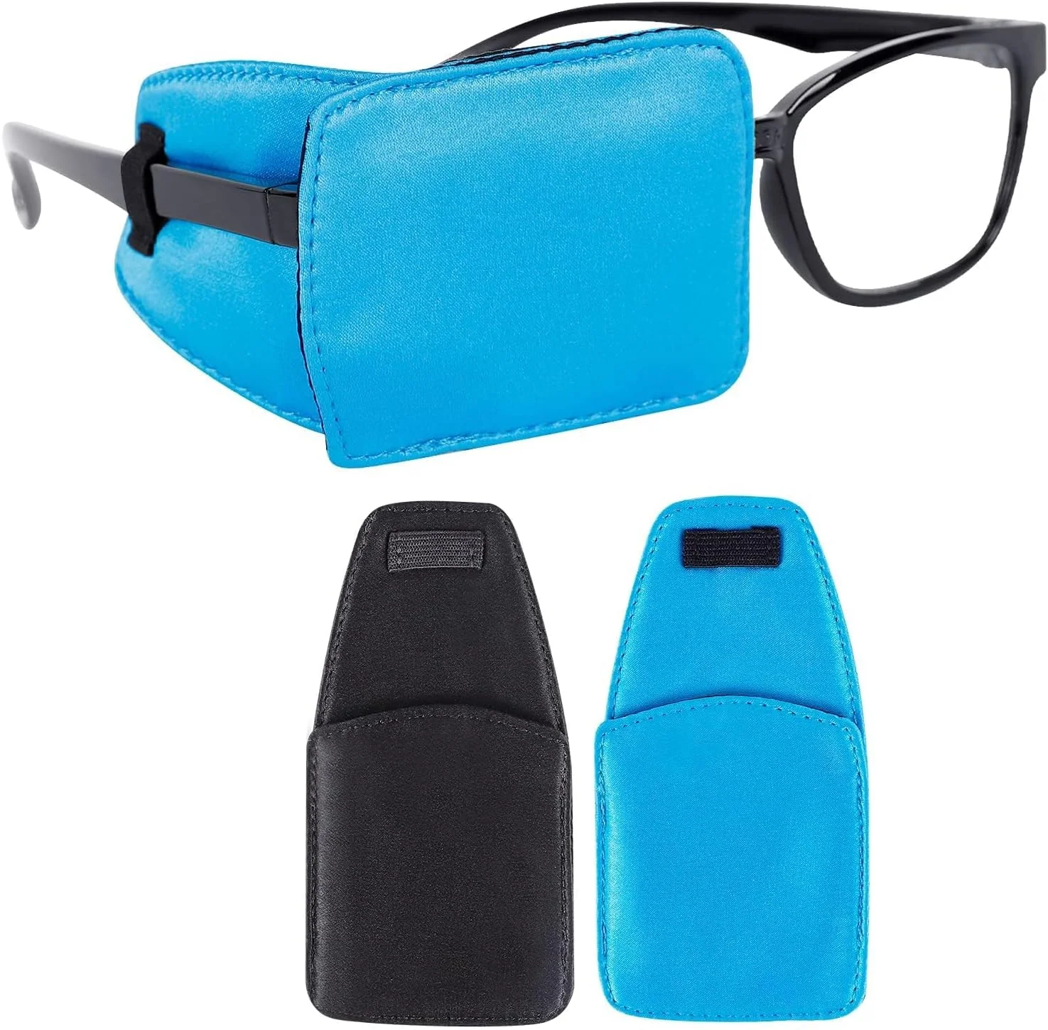 چشم بند خزنه برای بزرگسالان، چشم بند ابریشمی برای عینک، مناسب برای آمبلیوپی، استرابیسم و بعد از جراحی (مشکی + آبی)