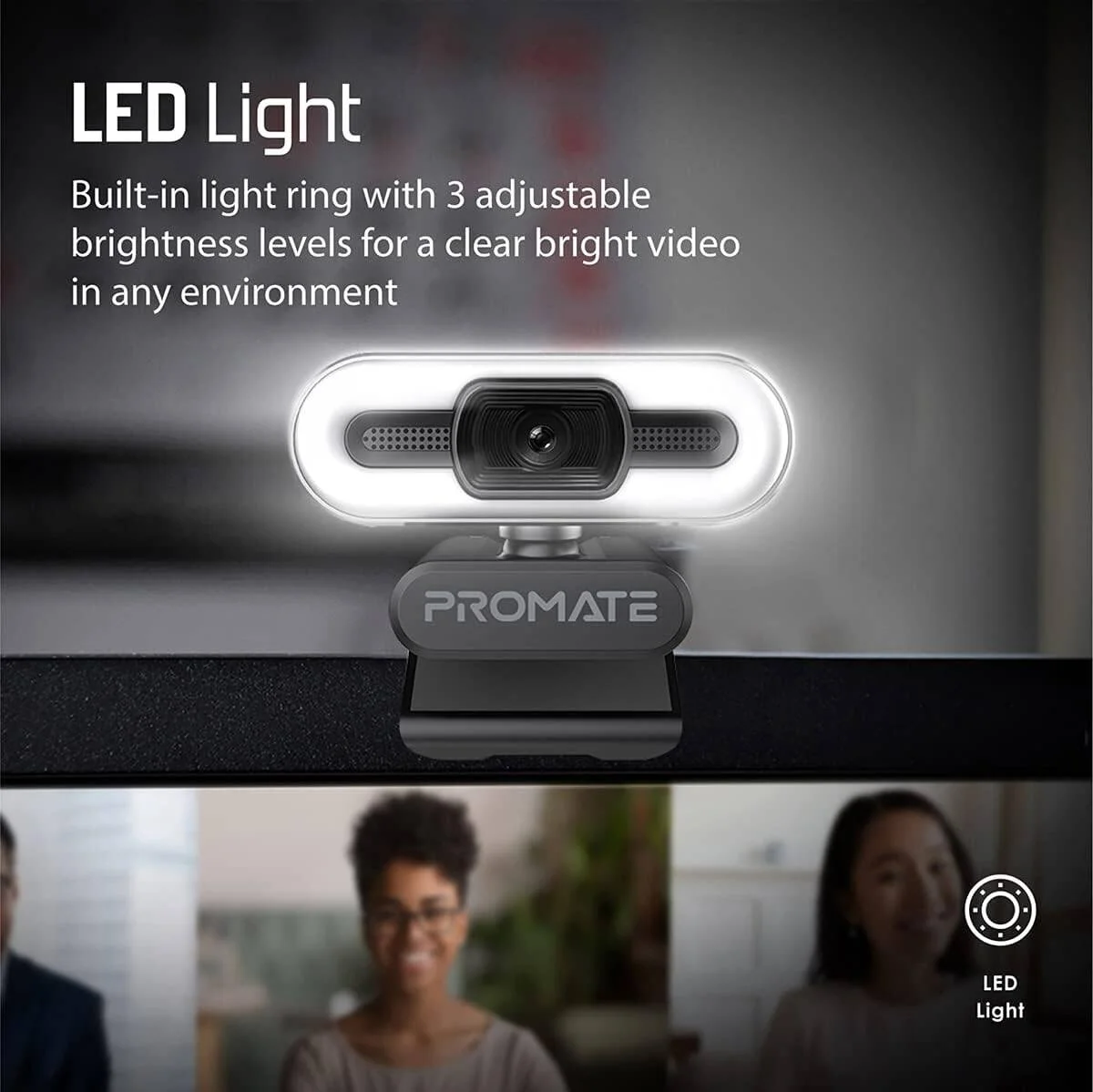 وب کم فول اچ دی پرومیت ProCam-3، وب کم USB 1080p با کیفیت عالی و صفحه عریض برای تماس های ویدیویی، به همراه سه پایه، میکروفون با قابلیت حذف نویز، حالت های نور LED با کنترل لمسی و زاویه دید 90 درجه برای کامپیوتر/لپ تاپ/زوم