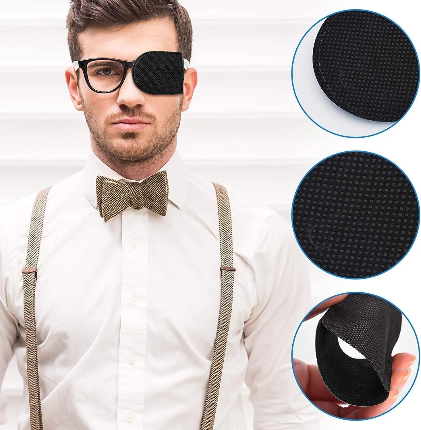 ست 6 عددی پد چشم برای عینک کودکان، پد چشمی ابریشمی قابل استفاده مجدد برای آمبلیوپی و استرابیسم، درمان تنبلی چشم برای چشم چپ یا راست، بدون نشت نور، نرم و سازگار با پوست، 9 x 5.2 سانتی متر، مشکی