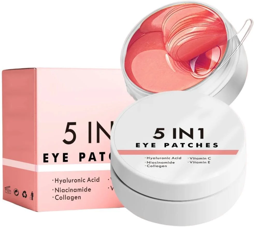 ماسک زیر چشم 5 در 1 حاوی اسید هیالورونیک، ماسک درمان چشم با رایحه گل رز، برای مرطوب کردن، احیا کردن، لیفت و سفت کردن، ضد تیرگی و پف (60 عدد)