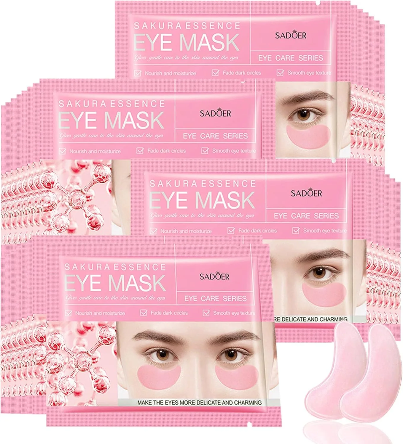 پد زیر چشم 30 جفتی ماسک چشم کلاژن برای سیاهی و پف زیر چشم، پدهای ژلی چشم کاملا طبیعی ضد پیری با اسانس ساکورا و اسید هیالورونیک