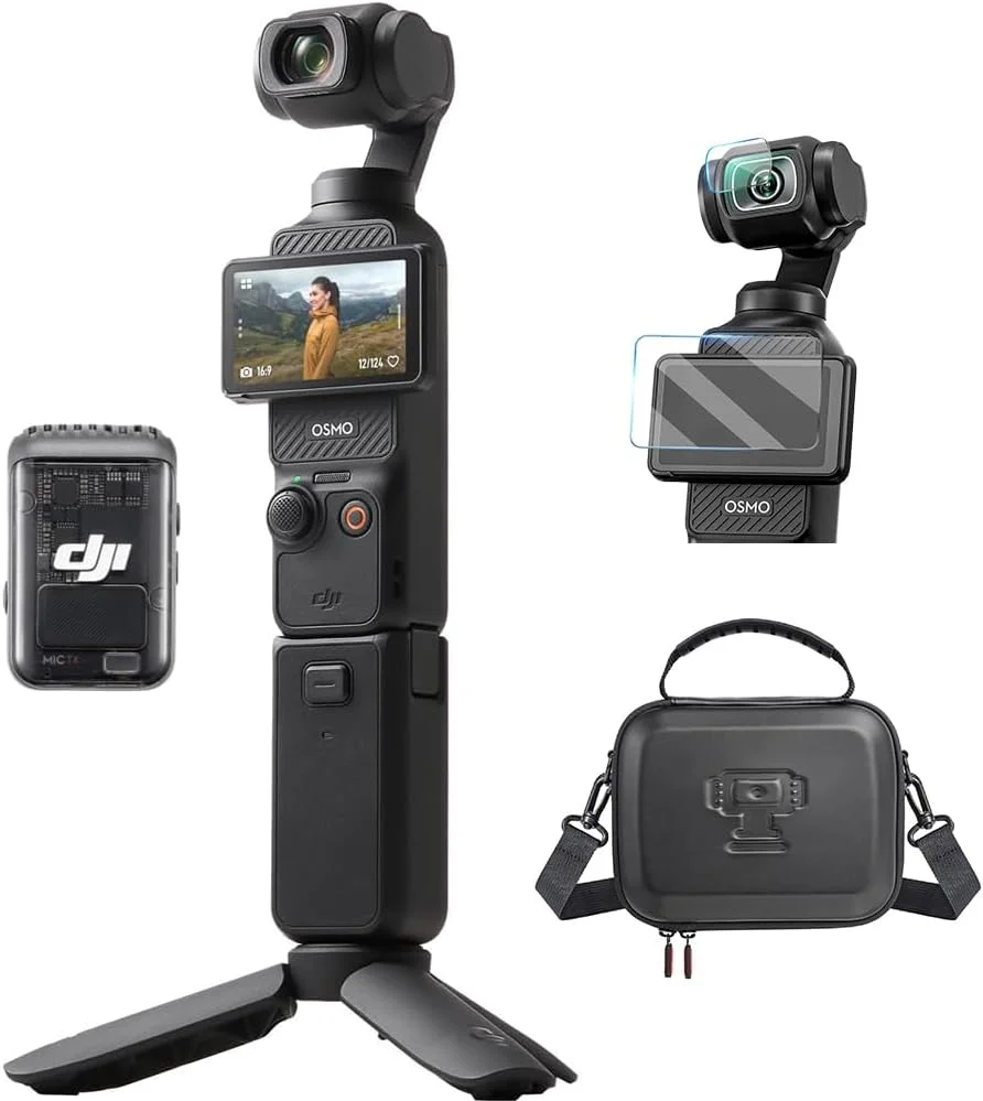 مجموعه خلاقانه DJI Osmo Pocket 3 به همراه محافظ صفحه نمایش شیشه ای و کیف، دوربین ولاگ 4K با سنسور CMOS یک اینچی و فیلمبرداری 4K/120fps، تثبیت کننده 3 محوره، دوربین دیجیتال، فوکوس سریع، شامل میکروفون مجموعه خلاقانه DJI Osmo Pocket 3 به همراه محافظ صفحه نمایش شیشه ای و کیف، دوربین ولاگ 4K با سنسور CMOS یک اینچی و فیلمبرداری 4K/120fps، تثبیت کننده 3 محوره، دوربین دیجیتال، فوکوس سریع، شامل میکروفون
