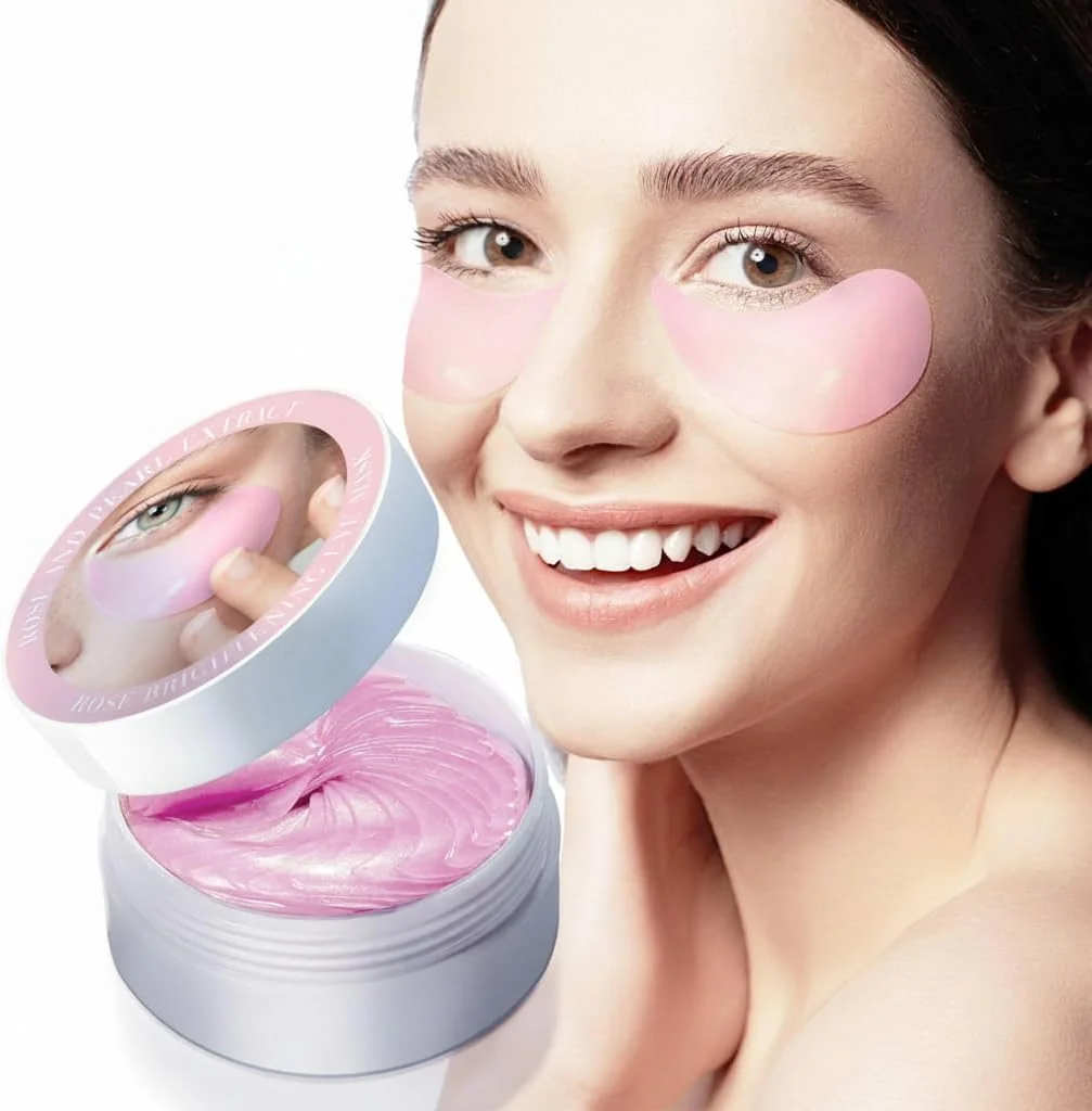 ماسک چشم گل رز 60 عددی، ماسک زیر چشم برای سیاهی دور چشم و پف کردگی، 30 جفت ماسک زیر چشم خنک کننده برای پف، خطوط ریز و ضد چروک با اسید هیالورونیک