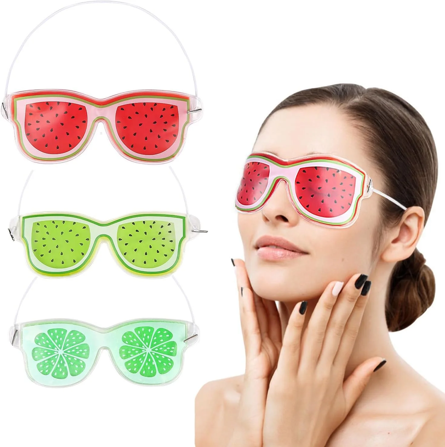 ماسک ژلی چشم برای رفع خستگی چشم، مناسب برای پف چشم، استفاده دوگانه سرد و گرم، قابل استفاده مجدد، ماسک چشم خواب میوه ای دوست داشتنی و نرم (سه عددی)