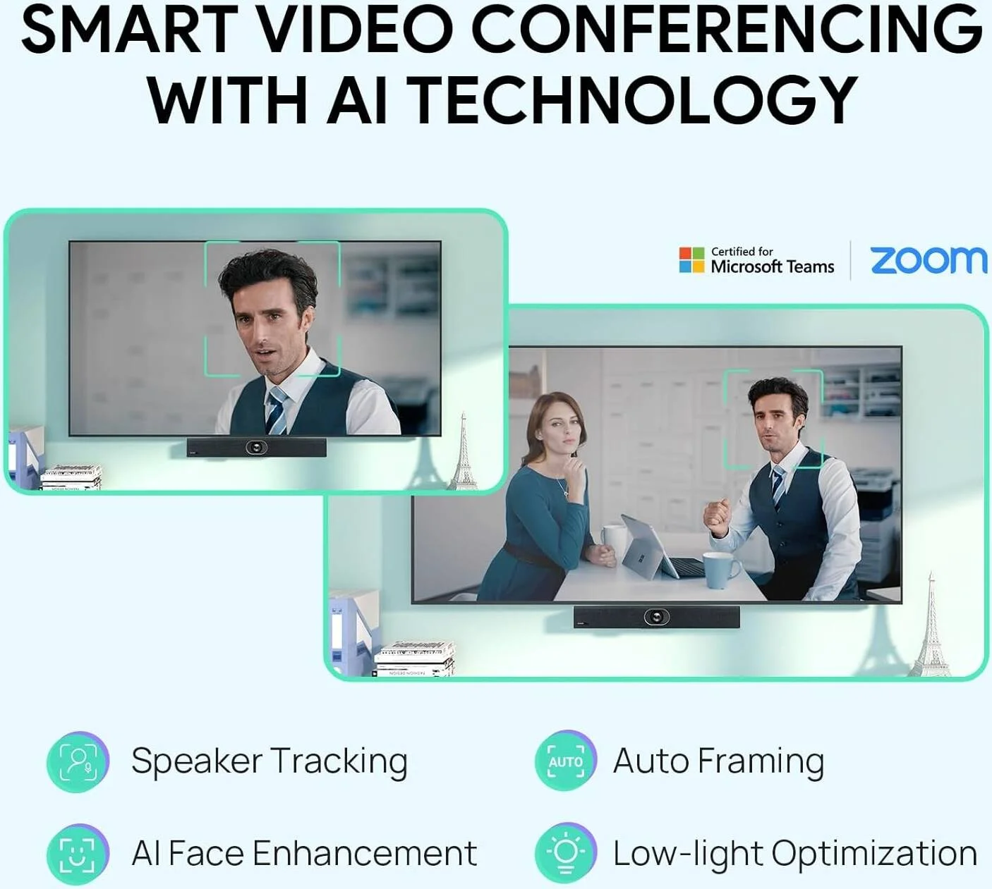 نوار ویدیویی USB یکپارچه Yealink UVC40، دوربین 20 مگاپیکسلی با سنسور CMOS 1 اینچی SONY، دوربین 8x e-PTZ، بلندگوی داخلی 5 واتی با کیفیت بالا، آرایه میکروفون 8 MEMS داخلی | UVC40