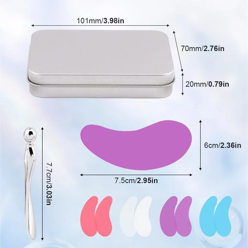 پدهای زیر چشم Bibabala، ست پد سیلیکونی با جعبه و اپلیکاتور کرم، سیلیکونی قابل استفاده مجدد (شفاف، صورتی، آبی، بنفش)