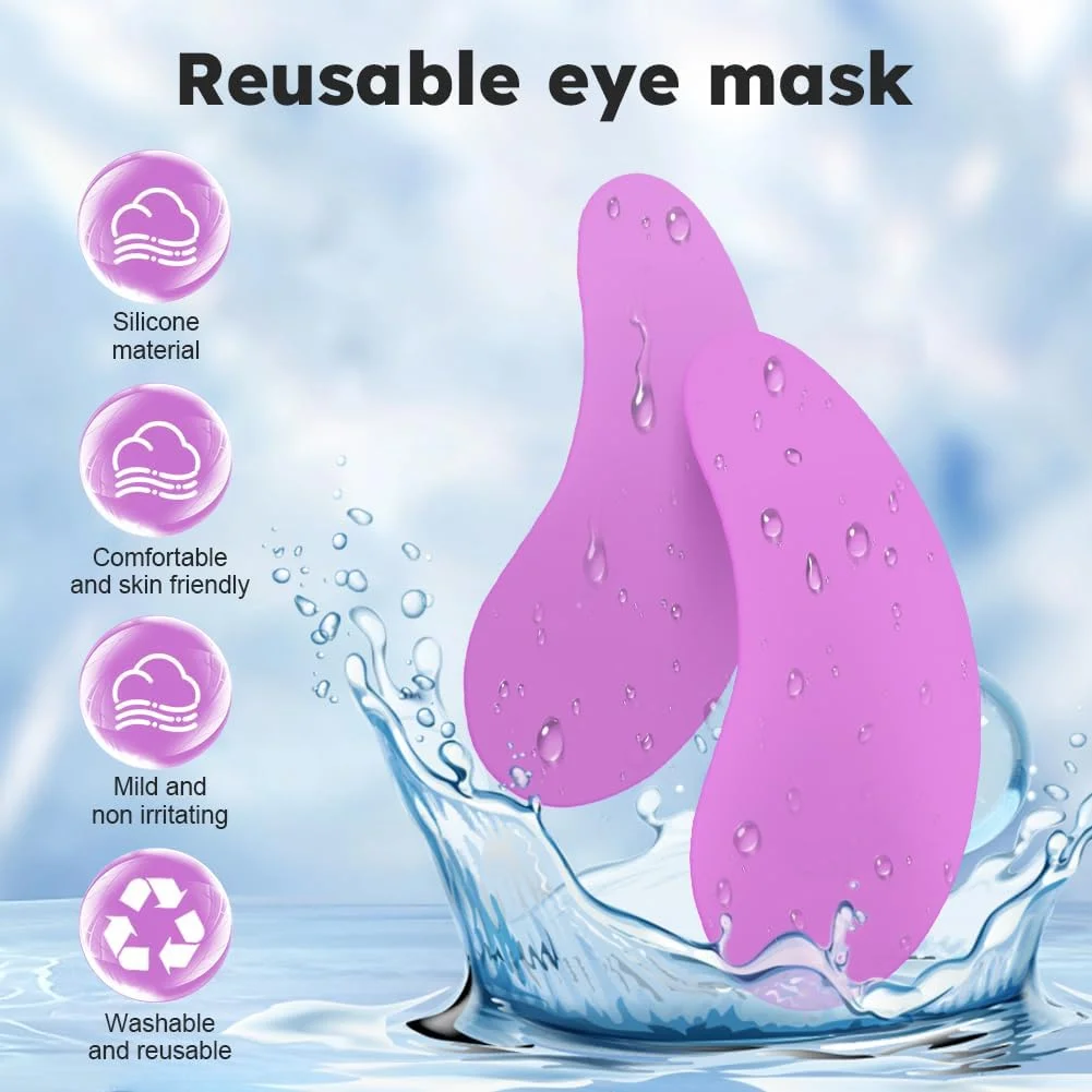 پدهای زیر چشم Bibabala، ست پد سیلیکونی با جعبه و اپلیکاتور کرم، سیلیکونی قابل استفاده مجدد (شفاف، صورتی، آبی، بنفش)