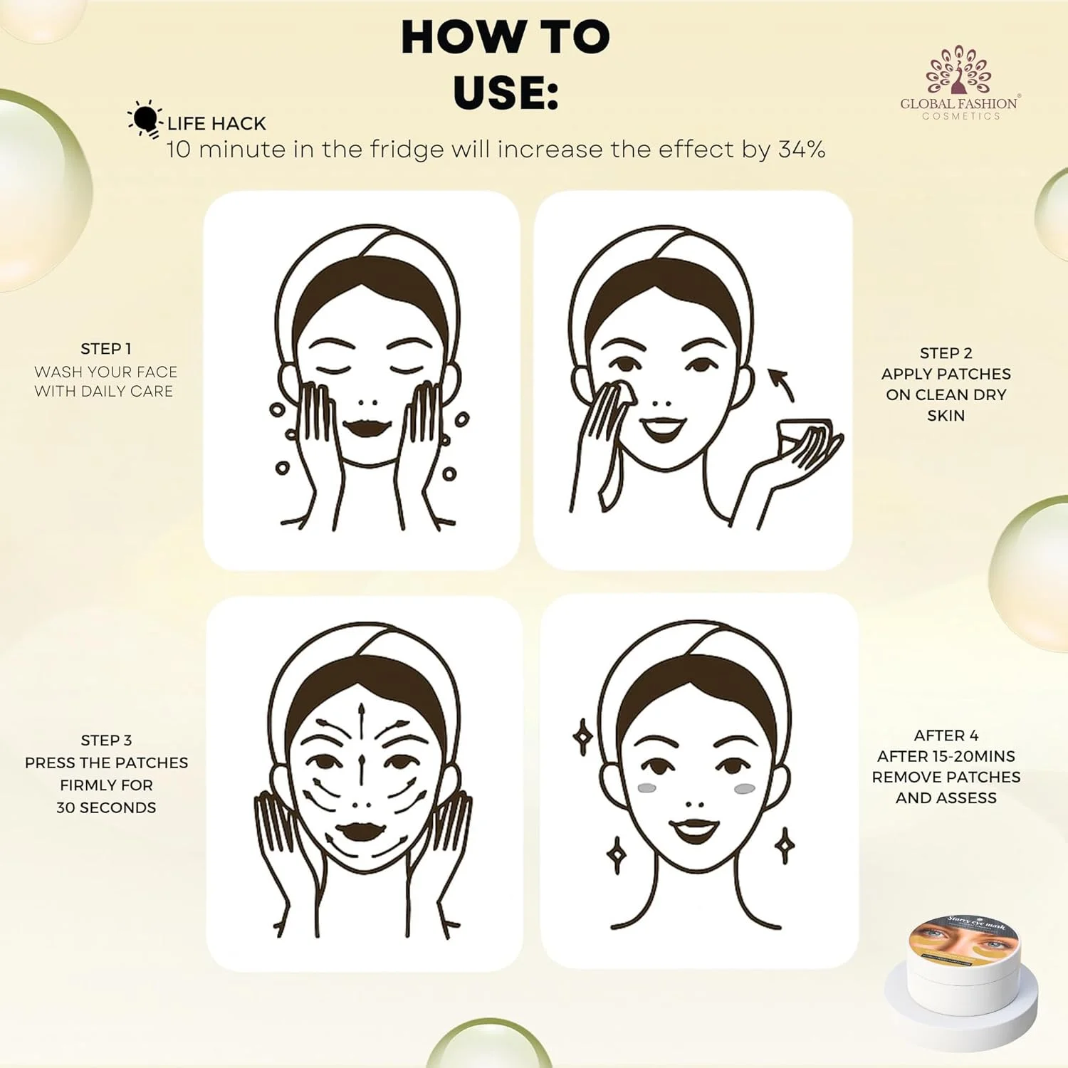 پدهای زیر چشم گلوبال فشن 30 جفت - ماسک زیر چشم برای تیرگی، پف، خطوط ریز و چروک، ضد پیری، درمان آبرسانی کلاژن، زیبایی و مراقبت شخصی (30 جفت، چای سبز)