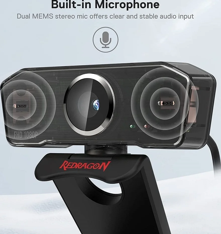 وب‌کم استریمینگ 1080p رِدراگون Hitman GW800 با میکروفون دوگانه داخلی، چرخش 360 درجه، USB 2.0، مشکی | Hitman GW800