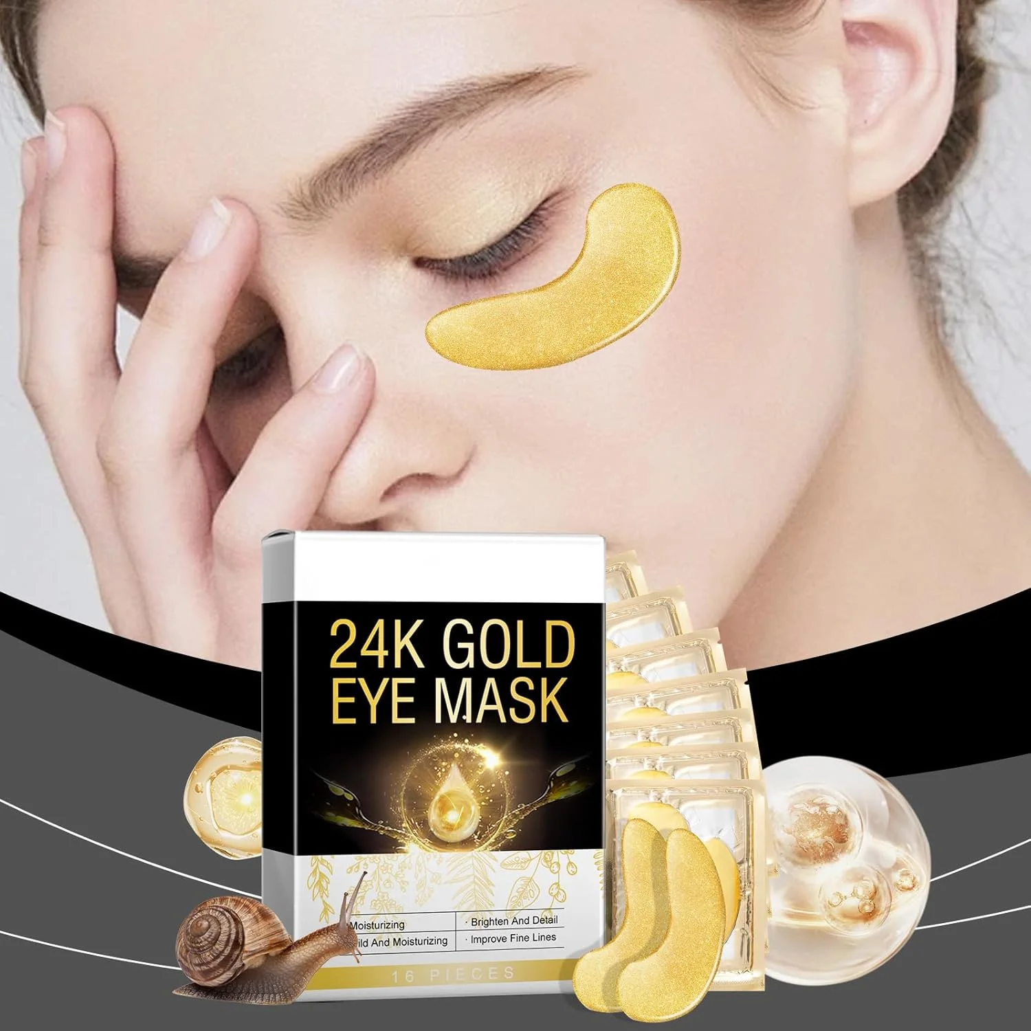 پچ زیر چشم طلای 24 عیار، ماسک مرطوب کننده چشم، 8 جفت پچ زیر چشم برای حلقه های تیره، پوشش سفت کننده چشم، ماسک طلای چشم برای پف و چین و چروک، ضد پیری، حلقه های تیره (03)