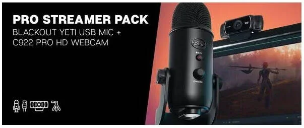 میکروفون USB لاجیتک Blue Yeti + وب کم Logitech C922 Pro HD - مشکی