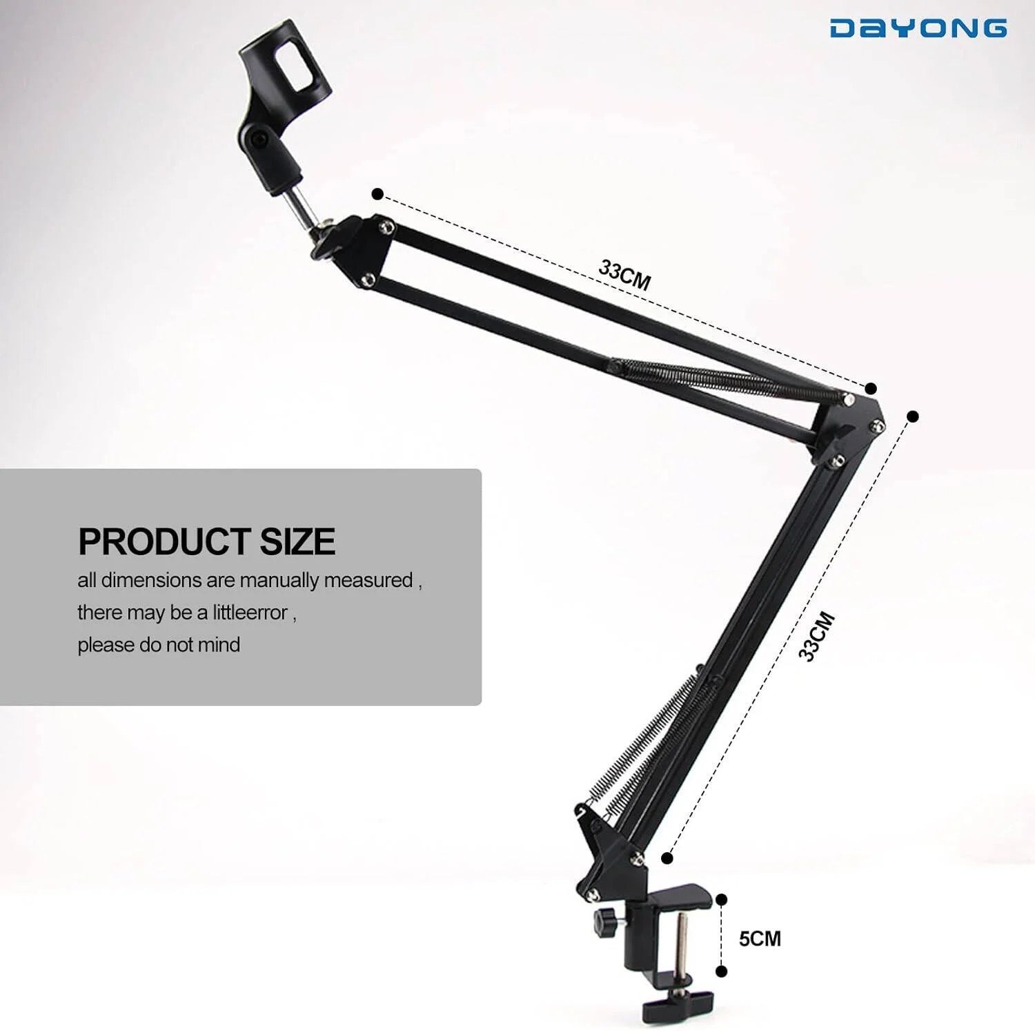 پایه بوم میکروفون Dayong، نگهدارنده میکروفون با چرخش 360 درجه، سر میکروفون با چرخش 270 درجه، آداپتور پیچ رزوه ای 5/8 اینچی، پشتیبانی کنسولی، کاربرد گسترده، مشکی | DYBLK