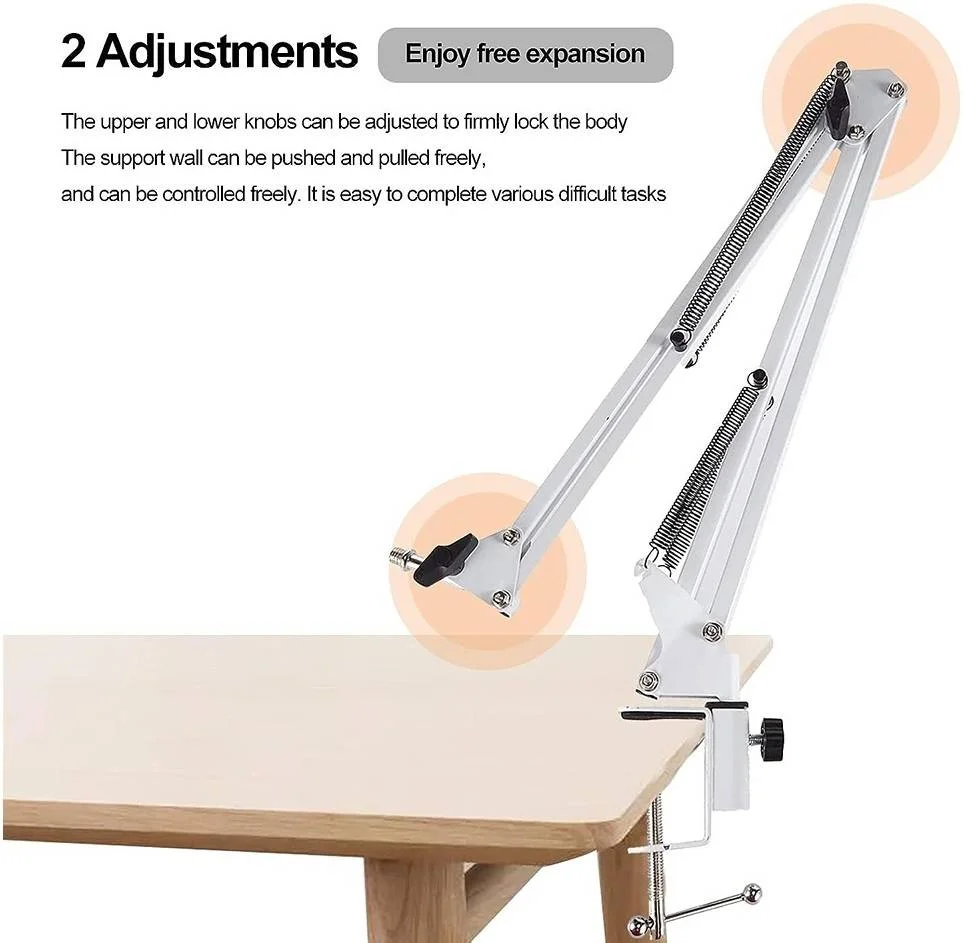 پایه میکروفون بوم Dayong، نگهدارنده میکروفون با چرخش 360 درجه، سر میکروفون با چرخش 270 درجه، بازوی قیچی تعلیق قابل تنظیم، پشتیبانی کنسولی، کاربرد گسترده، سفید | DY-35