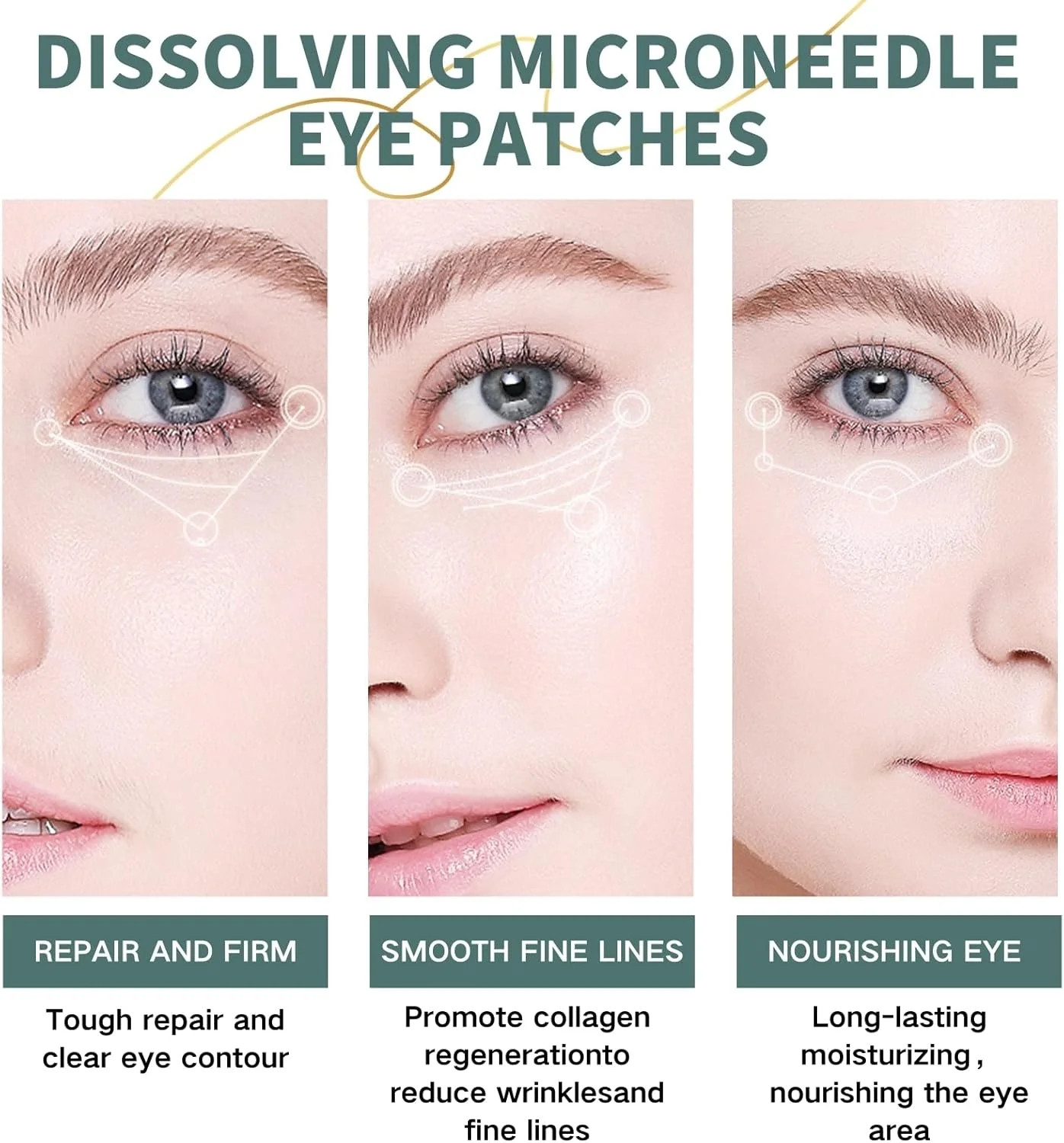 بسته 4 عددی پچ های میکرونیدل حل شونده دور چشم - پچ های ضد چروک - پچ های سوزن ریز با پپتیدها، اسید هیالورونیک - پچ های میکرونیدل برای سیاهی و پف زیر چشم