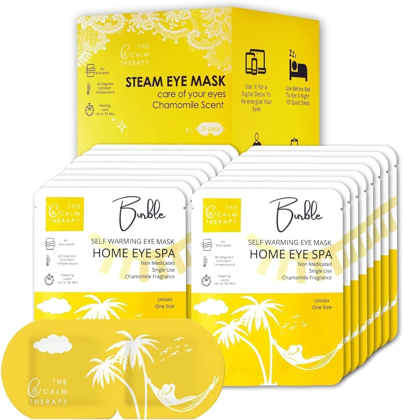 ماسک چشم گرم KASTWAVE، 5 جفت ماسک چشم بخار، ماسک چشم گرم برای خشکی چشم، ماسک چشم گرم مراقبت از چشم، آرامش و خستگی چشم، پد چشم کمپرس گرم مرطوب یکبار مصرف (بابونه)