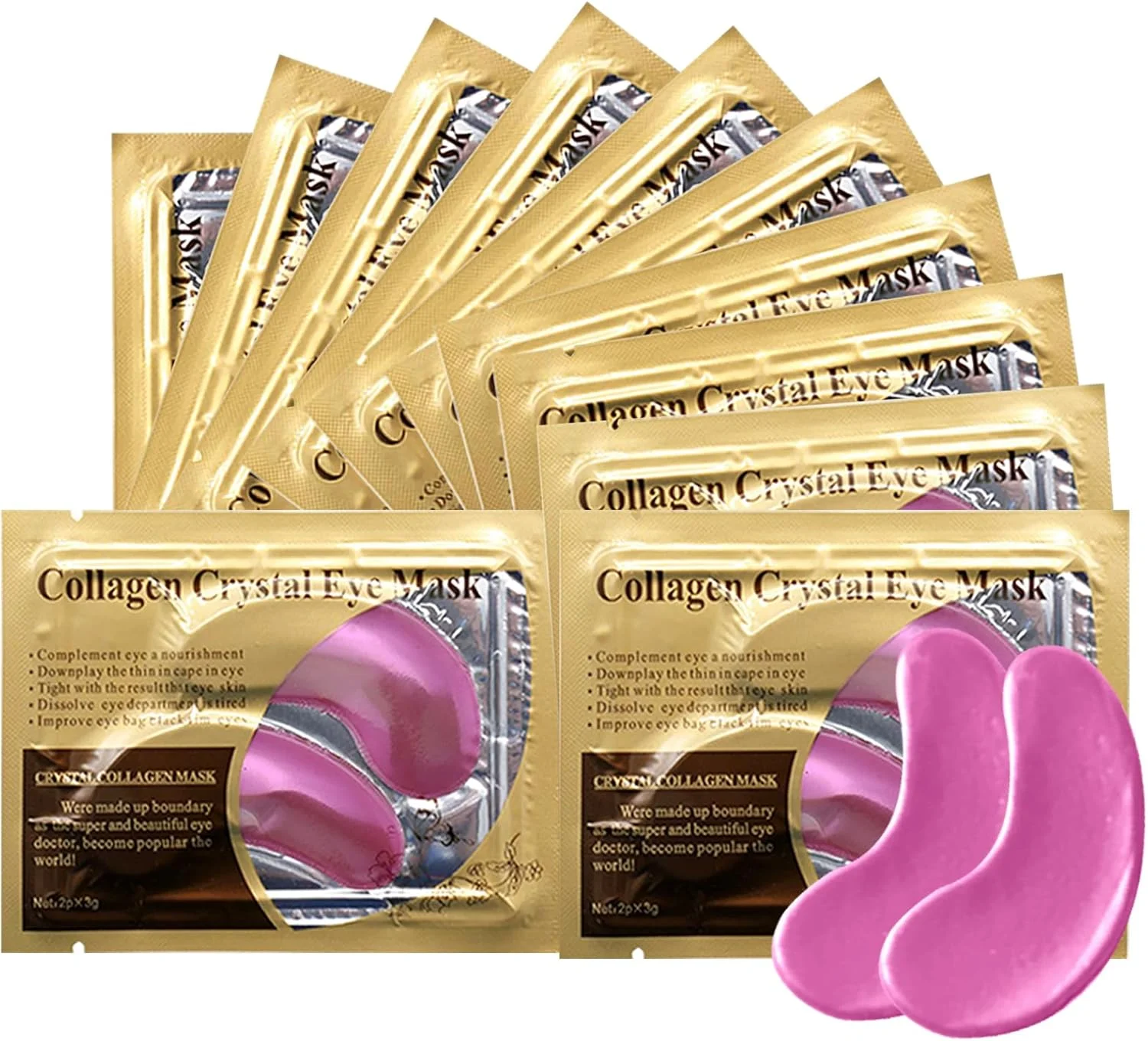 ماسک چشم کلاژن صورتی، 30 جفت پد زیر چشم کریستالی برای پف و سیاهی دور چشم - کمتر خسته به نظر برسید و خطوط ریز و چین و چروک را کاهش دهید (صورتی)