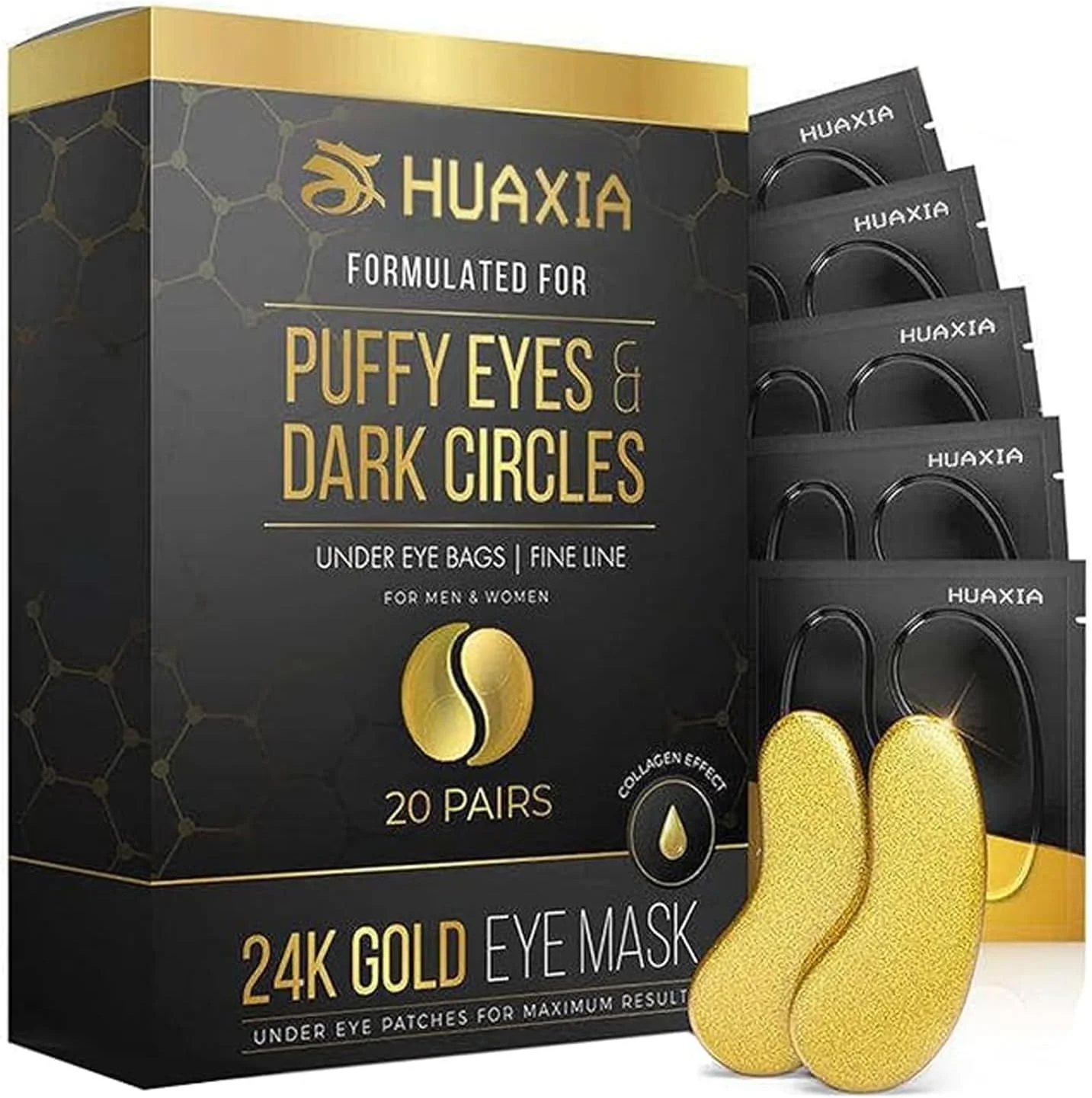 پد زیر چشم طلای 24K، ژل زیر چشم برای سیاهی دور چشم، پف و چین و چروک با کلاژن، تسکین دهنده فشار و کاهش دهنده چین و چروک، احیا کننده و شاداب کننده پوست شما