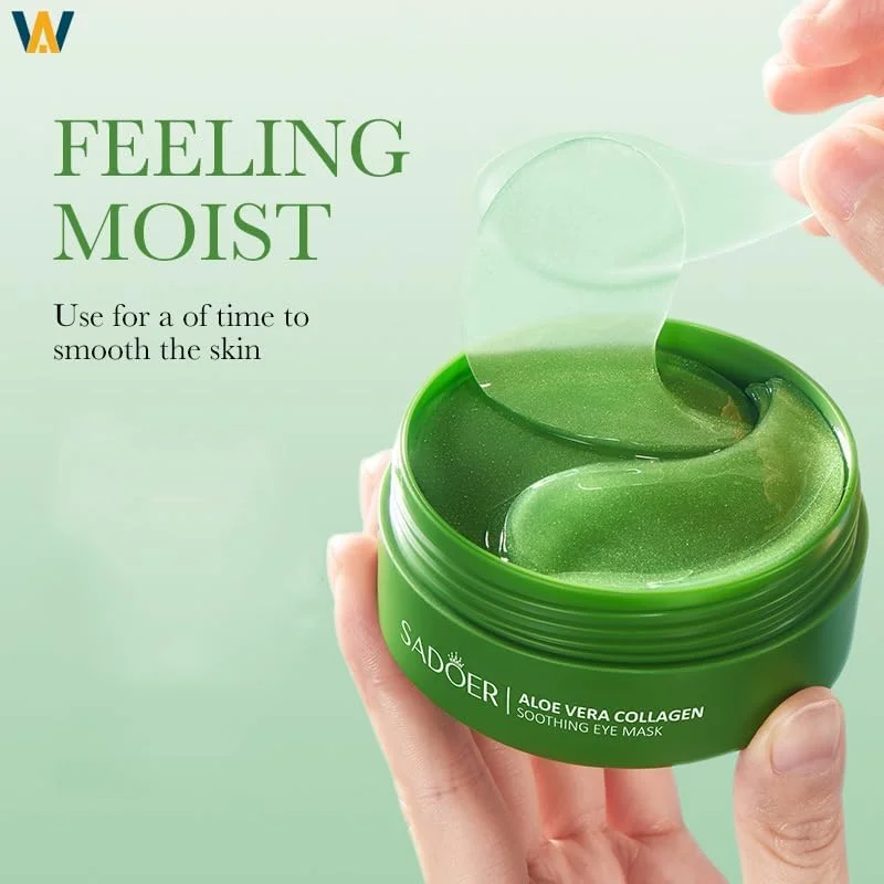 ماسک دور چشم آلوئه ورا کلاژن – 60 جفت پد زیر چشم برای سیاهی، پف و چروک – آبرسان، سفت کننده و خنک کننده، مناسب انواع پوست