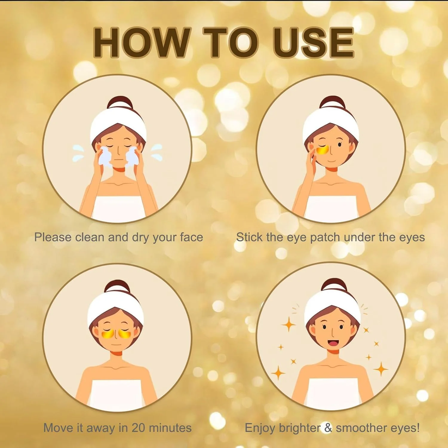 پد زیر چشم طلای 24K، ژل زیر چشم برای سیاهی دور چشم، پف و چین و چروک با کلاژن، تسکین دهنده فشار و کاهش دهنده چین و چروک، احیا کننده و شاداب کننده پوست شما