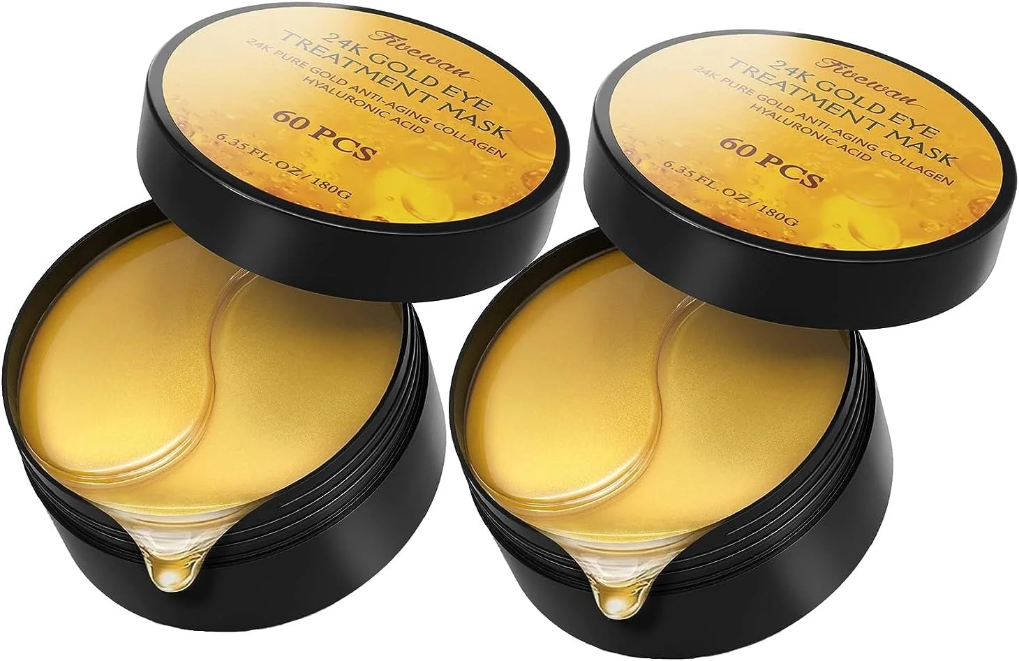 پد زیر چشم طلای 24 عیار Fivewan - 120 عدد ماسک چشم طلای خالص ضد پیری کلاژن اسید هیالورونیک برای رفع سیاهی دور چشم