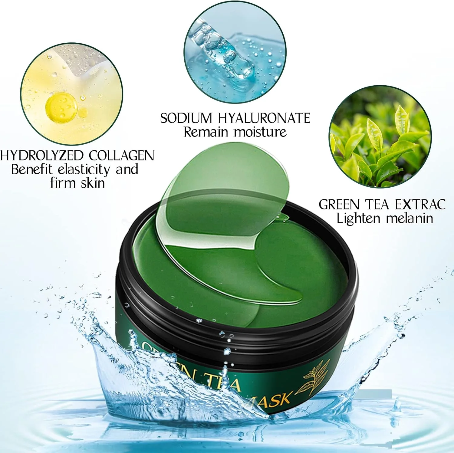 پدهای زیر چشم Tiepetly، ماسک چشم کلاژن، پدهای چشم چای سبز برای پف زیر چشم، 60 عدد، پدهای زیر چشم برای سیاهی و پف، مراقبت از پوست آبرسان، پدهای ژلی چشم برای چشم