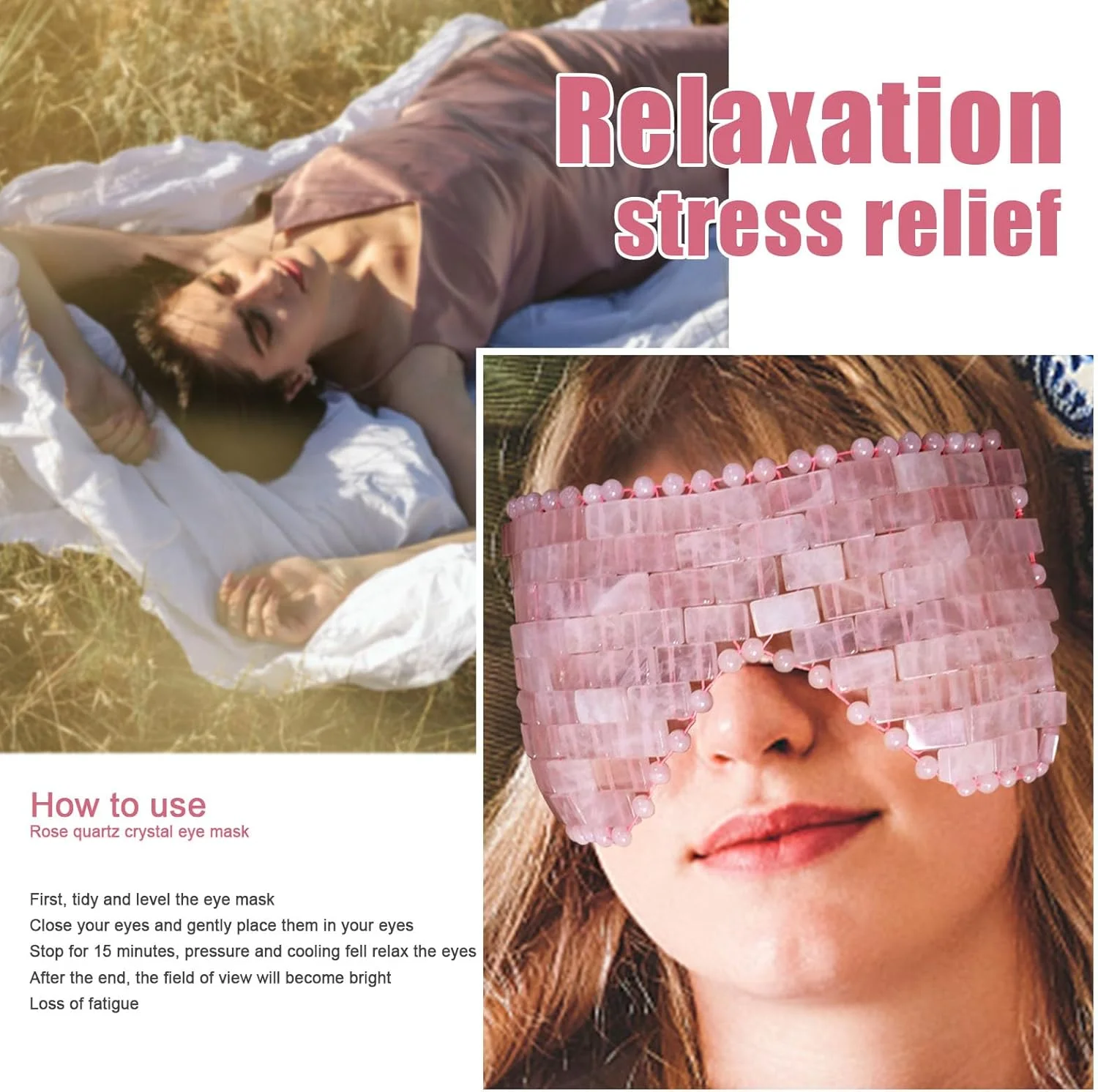 ماسک چشم یشم Gemshan، ماسک صورت رز کوارتز، خنک کننده سنگ قیمتی، کاهش پف چشم، ضد پیری، قابل استفاده به صورت گرم یا سرد