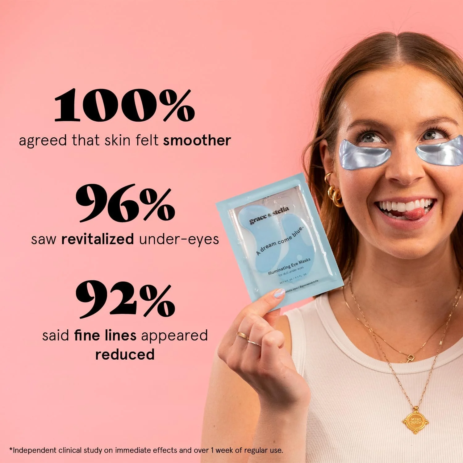 ماسک زیر چشم گریس اند استلا - کاهش تیرگی دور چشم، پف چشم، کیسه های زیر چشم، چین و چروک - پچ های ژلی زیر چشم، خود مراقبتی وگان بدون تست حیوانی توسط گریس اند استلا (48 جفت، آبی)