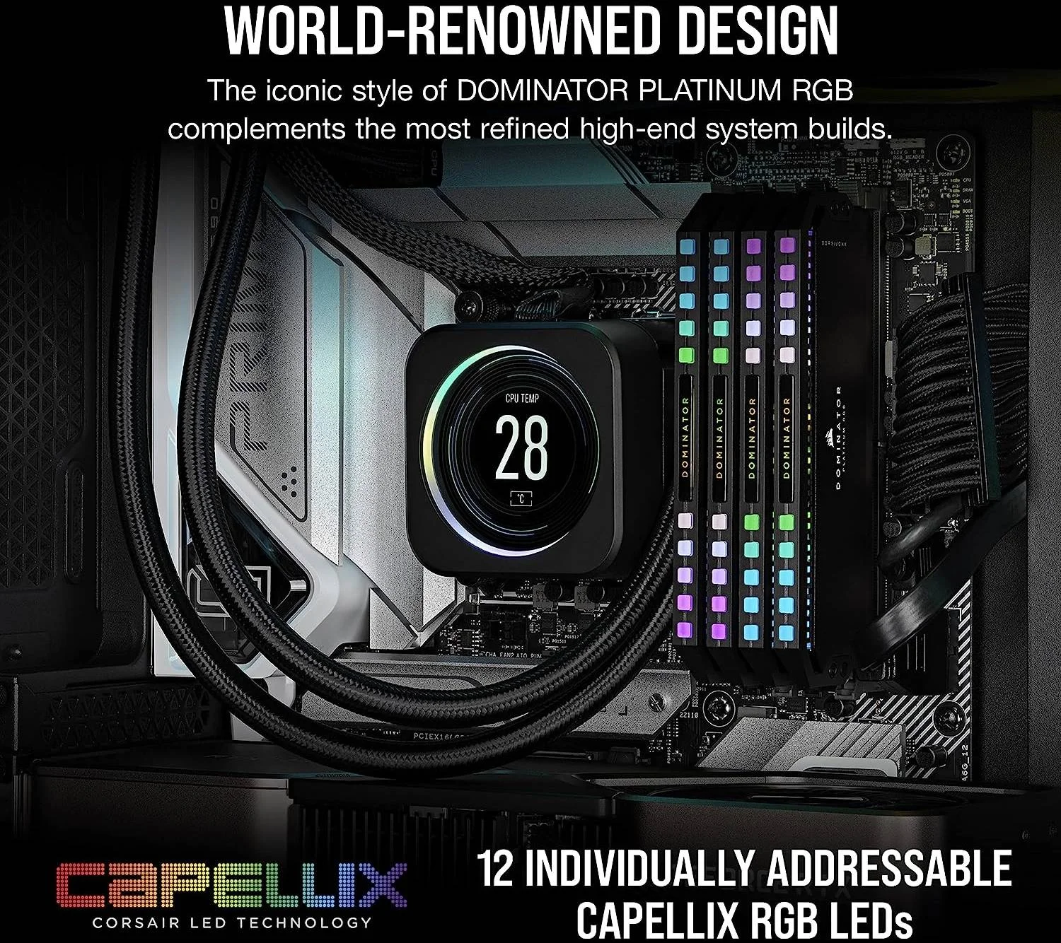 حافظه رم دسکتاپ DDR5 کرسیر Dominator Platinum RGB با ظرفیت 32 گیگابایت (2 عدد 16 گیگابایتی)، سرعت تست شده 6400 مگاهرتز، تاخیر 32-40-40-84، پروفایل Intel XMP 3.0، فرمت 288 پین PC RAM، ولتاژ 1.40 ولت، مشکی | CMT32GX5M2B6400C32