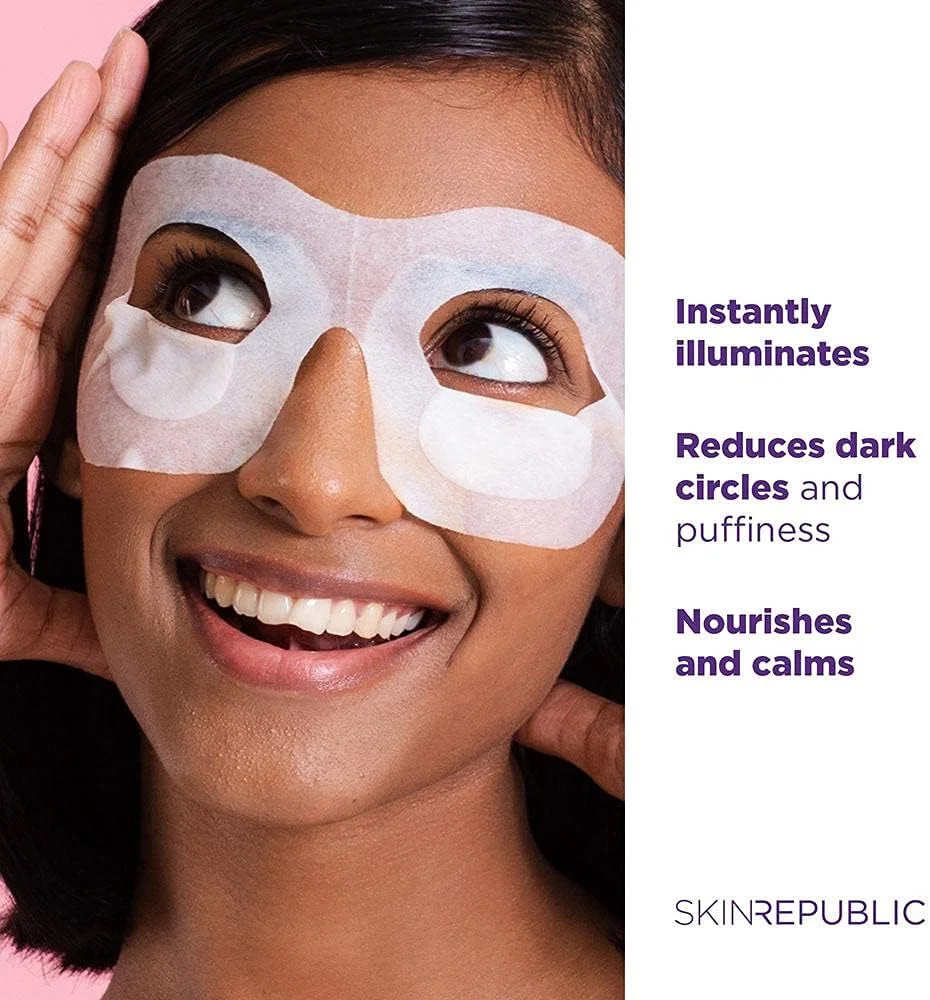 ماسک دور چشم روشن کننده اسکین ریپابلیک (3 جفت) - سرم سه گانه با ویتامین C، دانه قهوه و چای سبز، کاهش دهنده حلقه های تیره، پف و خستگی، آبرسان، صاف کننده و تست شده توسط متخصص پوست