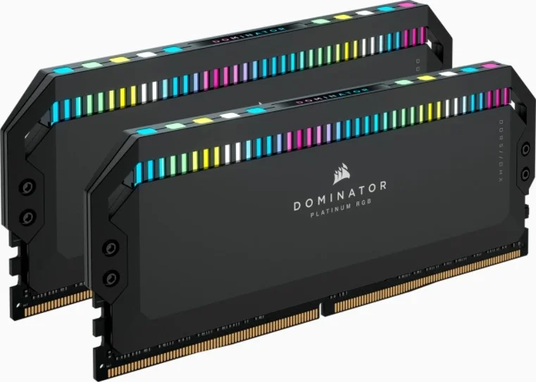 کیت حافظه 32 گیگابایتی (2x16 گیگابایتی) کرسیر Dominator Platinum RGB، رم DDR5 DRAM، سرعت 5200 مگاهرتز، تاخیر C40، PMIC اورکلاک، نورپردازی RGB LED، DIMM، 1.25 ولت، مشکی | CMT32GX5M2B5200C40