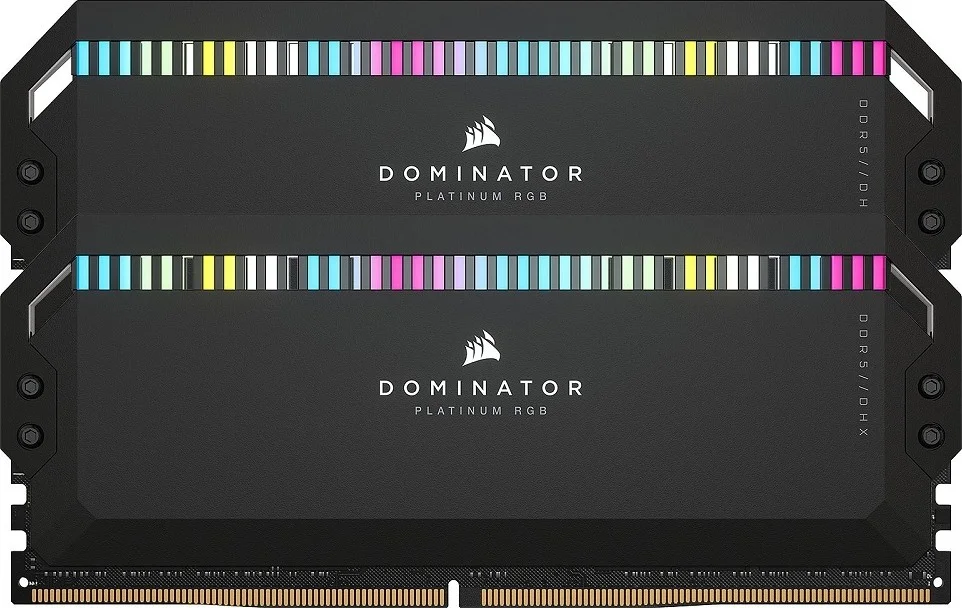 حافظه رم 64 گیگابایتی کرسیر Dominator Platinum RGB DDR5 (دو عدد 32 گیگابایتی)، تاخیر تست شده 40-40-40-77، سرعت تست شده 5200، XMP 3.0، 288 پین، مشکی | CMT64GX5M2B5200C40