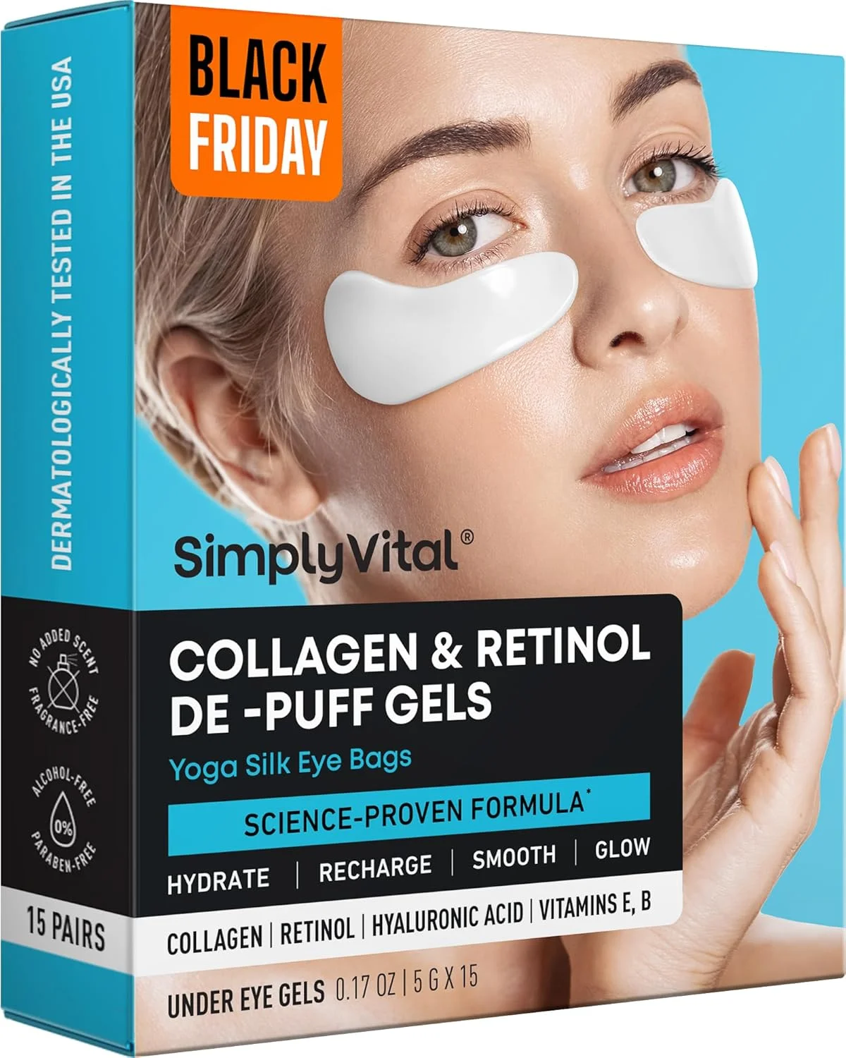 ماسک چشم خنک کننده SimplyVital حاوی رتینول، کلاژن و اسید هیالورونیک - پچ های زیر چشم برای زنان - پچ های ماسک زیر چشم برای پف و سیاهی دور چشم - ژل های ضد پف - 15 جفت ماسک چشم خنک کننده SimplyVital حاوی رتینول، کلاژن و اسید هیالورونیک - پچ های زیر چشم برای زنان - پچ های ماسک زیر چشم برای پف و سیاهی دور چشم - ژل های ضد پف - 15 جفت