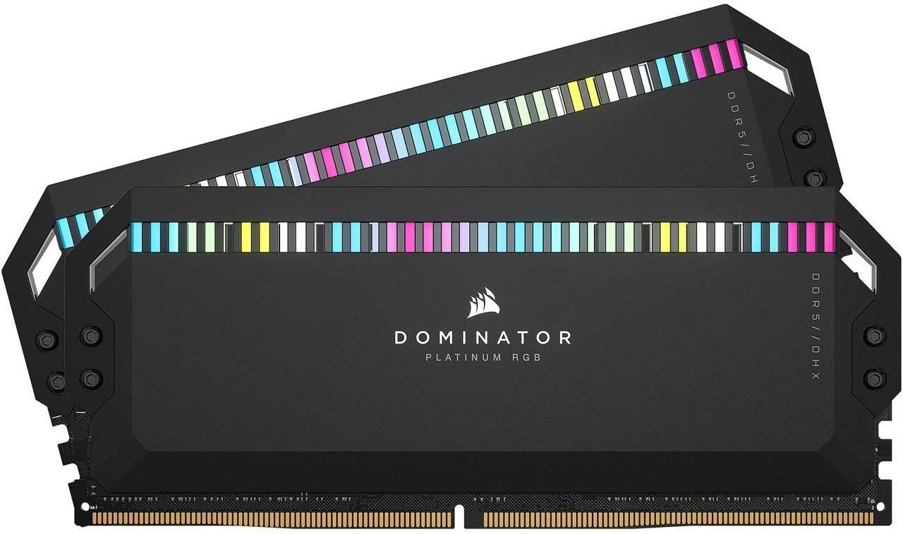 حافظه رم دسکتاپ DDR5 کرسیر Dominator Platinum RGB با ظرفیت 64 گیگابایت (2x32GB)، سرعت تست شده 6600 مگاهرتز، تاخیر 32-39-39-76، پروفایل Intel XMP 3.0، فرمت 288-Pin PC RAM، ولتاژ 1.40 ولت، مشکی | CMT64GX5M2B6600C32