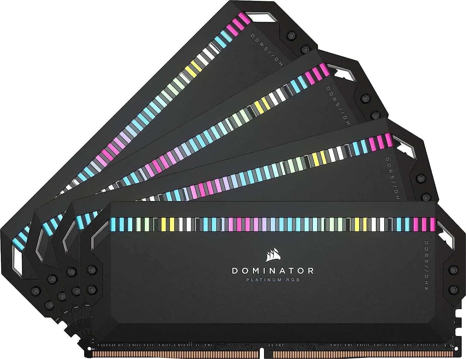 حافظه رم دسکتاپ 64 گیگابایتی کرسیر Dominator Platinum RGB DDR5 (چهار عدد 16 گیگابایتی)، سرعت تست شده 5600 مگاهرتز، تاخیر 36-36-36-76، پروفایل Intel XMP 3.0، فرمت رم PC با 288 پین، ولتاژ 1.25، مشکی | CMT64GX5M4B5600C36